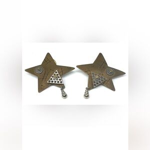 Vintage Artist Signed Thomas Mann Bronze Techno Romantic Star Statement Earrings